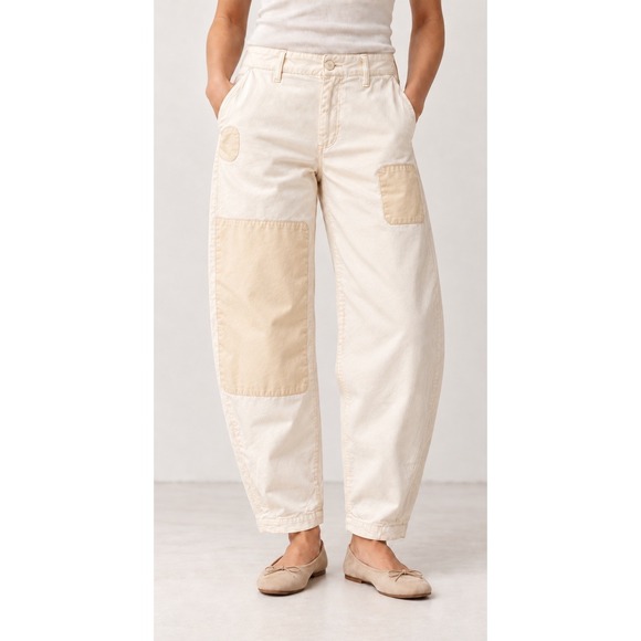 Pilcro Pants - Pilcro cream barrel-leg patchwork pants size 27P petite